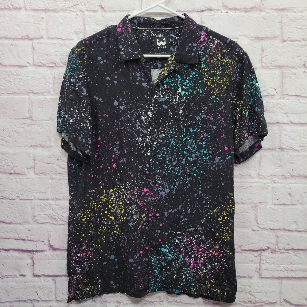WXYZ Paint Splatter Button Shirt Mens M Short Sleeve Streetwear Festival Rave